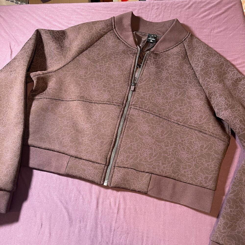 Balance Athletica Flight Jacket Cropped in Brown with Floral design- Size Medium